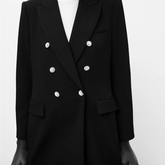Zara Chic Black Double-Breasted Blazer with Rhinestone Buttons Size S NWT - Picture 2 of 11